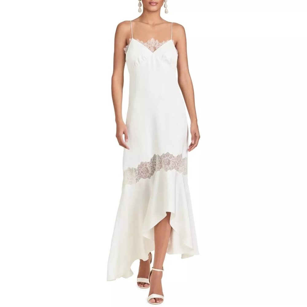 Sachin & Babi Candace Asymmetric Slip Dress with Lace Detail, Off White, Size 6